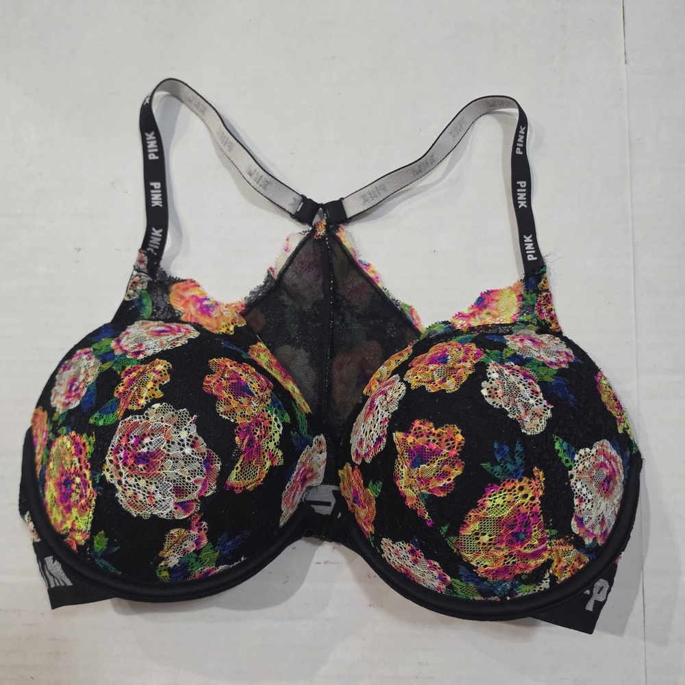 Victoria's Secret PINK 36DD Neon Floral Lace 'Date' Push-Up Bra Racerback